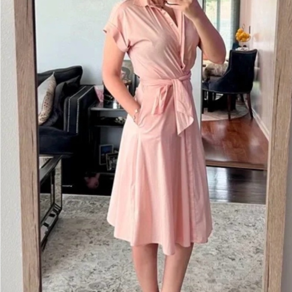 Soft Pink Ralph Lauren Soft Pink Wrapped Midi Dress (Size 2 Brand New with Tags) - Picture 1 of 6